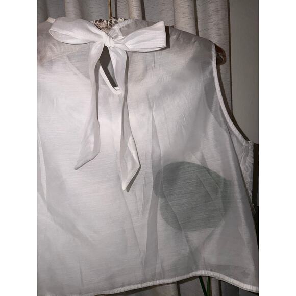 White 3D Floral Applique Sleeveless Crop Shell Top Ribbon Bow Sheer S M 90s 00s - Picture 7 of 10